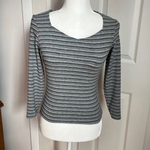 Express Sweetheart Neckline Gray w/Black Striped 3/4 Sleeve Top